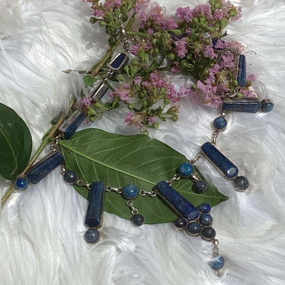 Sterling Silver Blue Apatite Bar Necklace With Hook Closure - Picture 6 of 7